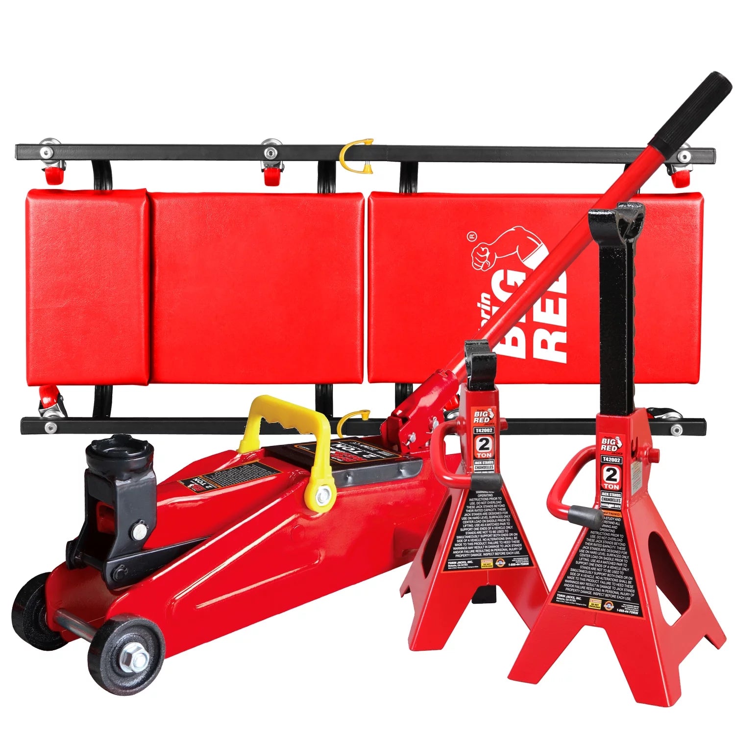 Gato hidráulico BIG RED de 2 toneladas con 2 gatos y carrito rodante, color rojo, modelo W8200.