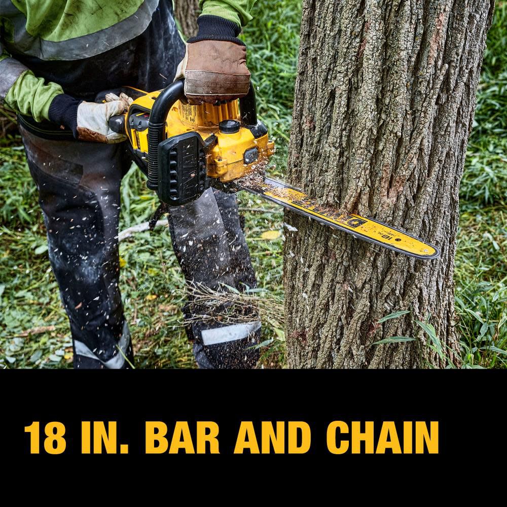 Motosierra inalámbrica DEWALT 60V MAX, barra de 18", motor sin escobillas, batería incluida