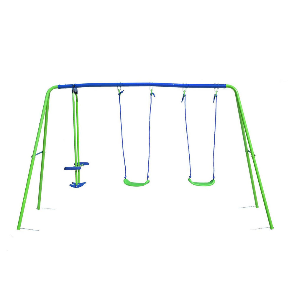 Columpio Doble Balancín Infantil Para Jardín + 3 Años Juego Para Niños De Metal Outdoor Toys 280x140x180 Cm Carga 45 Kg