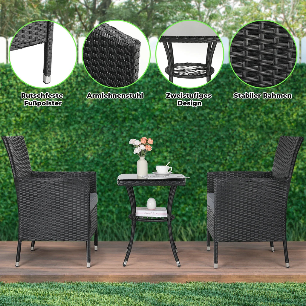2025 Conjunto de muebles de jardín de ratán de 3 piezas – Salón elegante para balcón, terraza y jardín