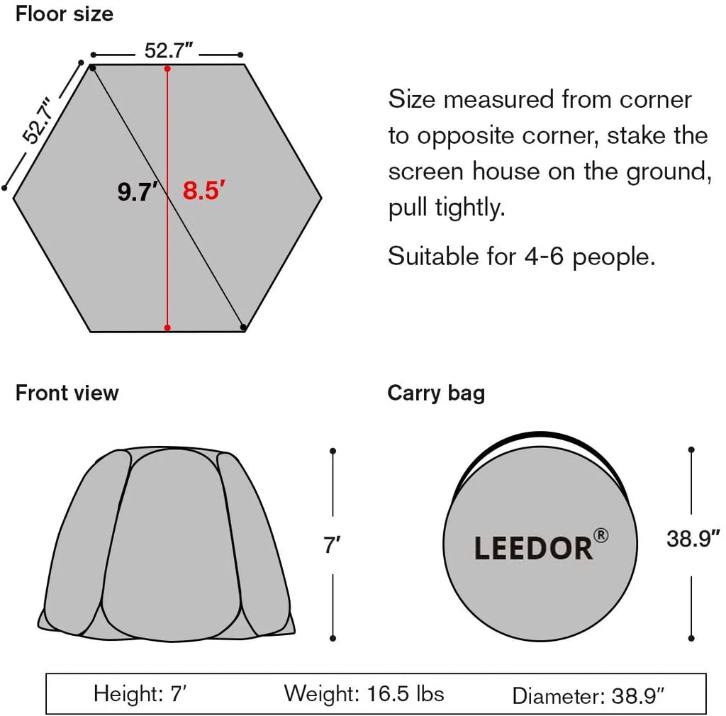Leedor Cobertura Instantánea con Mosquitero – Pabellón exterior 10'x10' para terraza, protección solar, color gris