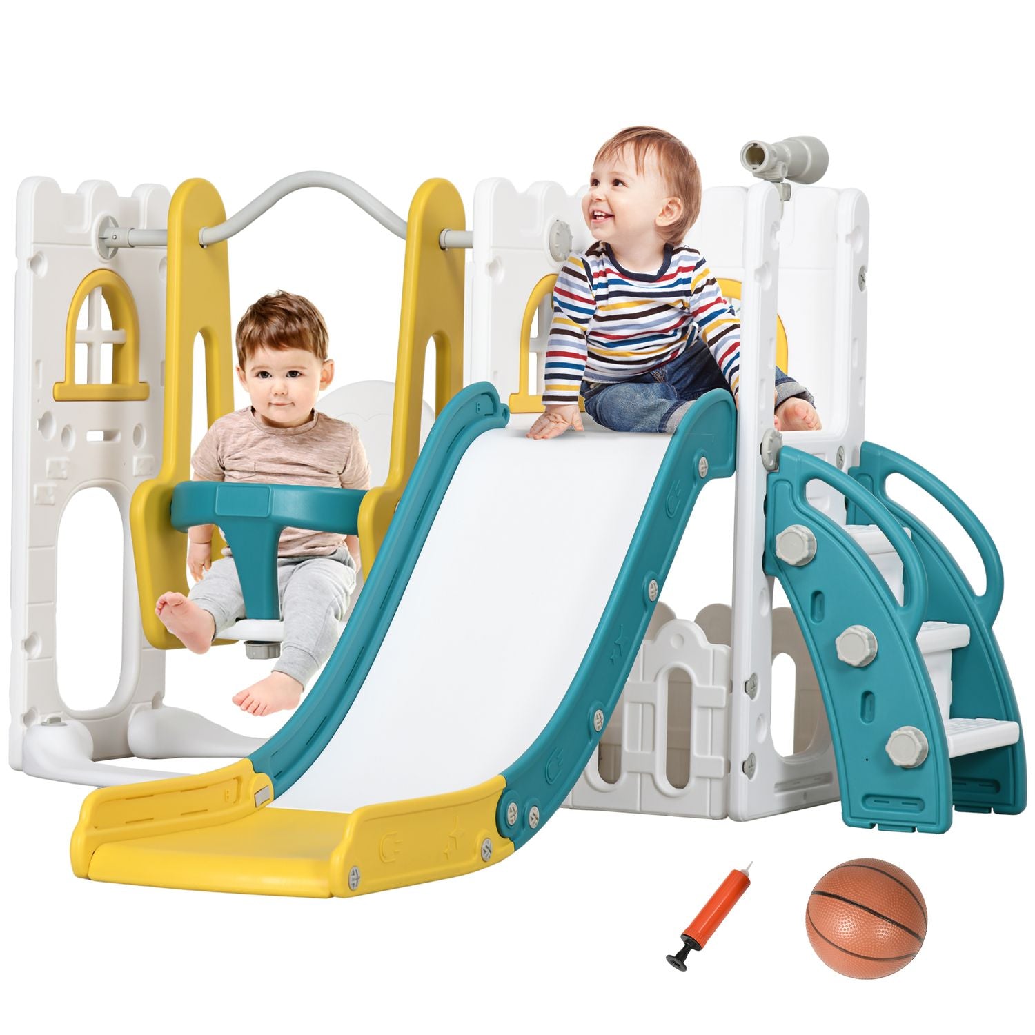 Tobogán Infantil 6 En 1 Con Columpio Y Tobogán Multicolor