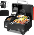 2025 Parrilla y Ahumador Portátil de Pellets de Madera Eléctrica 8 en 1 para Camping, RV, BBQ y Cocinar en el Patio - Control Inteligente de Temperatura y Tecnología de Vapor Súper Caliente