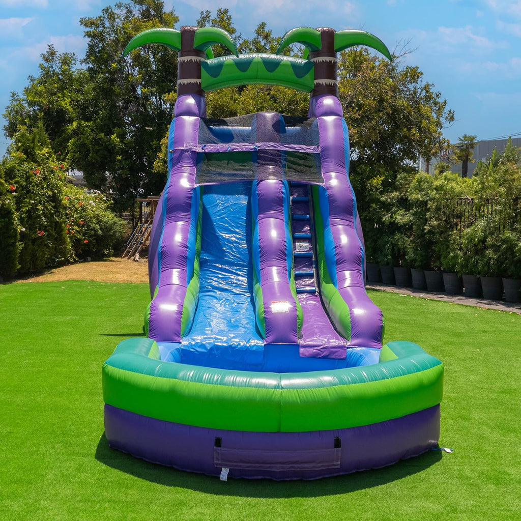 2025 HeroKiddo Resbaladilla Acuática Inflable de Grado Comercial de 16' con Piscina Adjacente para Niños y Adultos (con Ventilador), Uso Mojado y Seco, Diversión de Verano