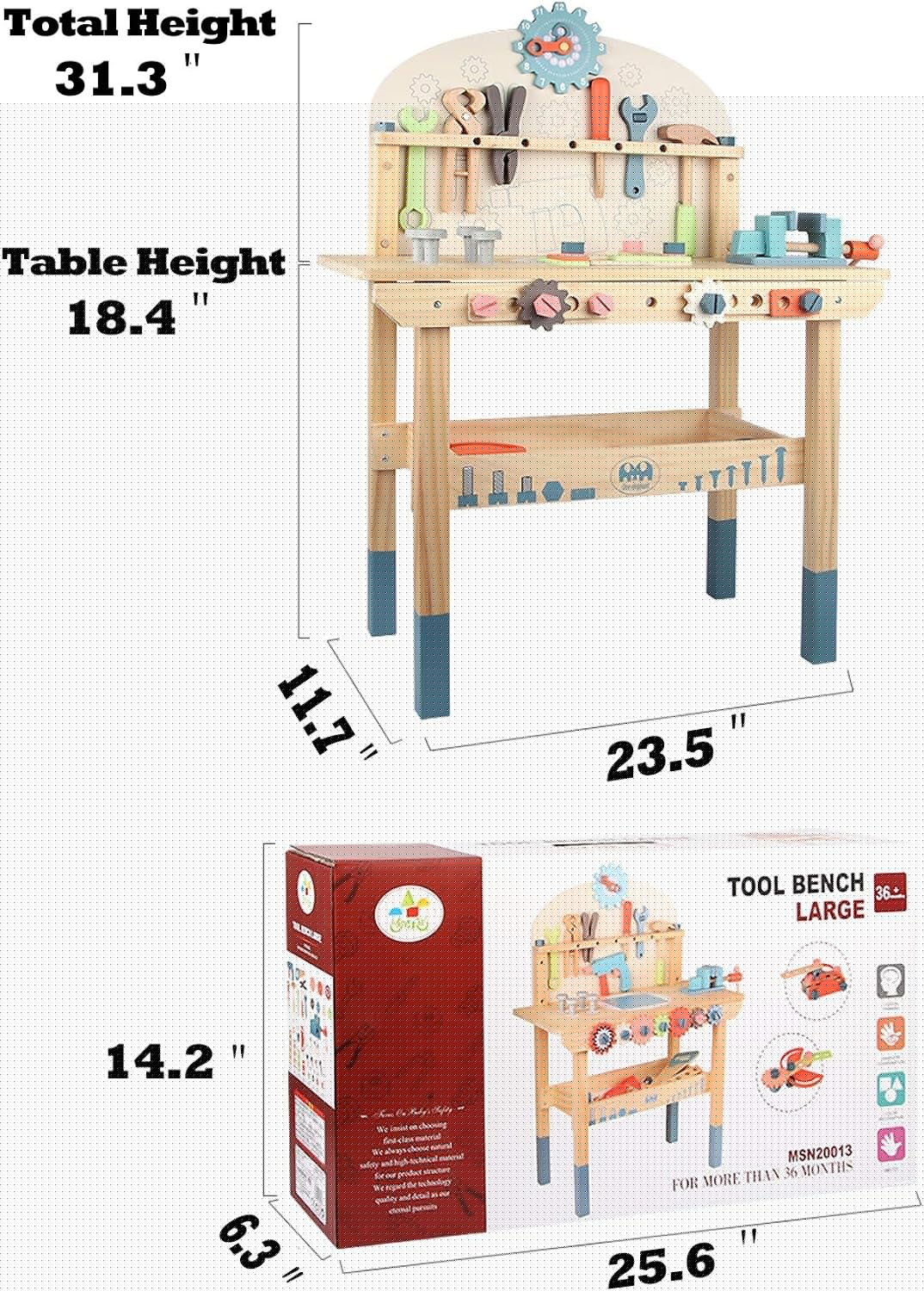 2025 Banco de Trabajo para Niños con Juego de Herramientas, Construcción en Madera