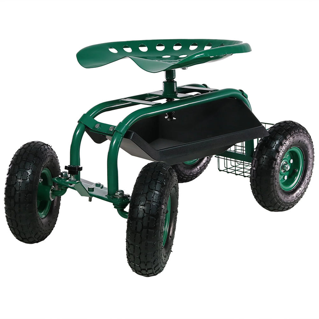 2025 Carrito de Jardín Rodante Sunnydaze con Asiento de Trabajo y Manillar de Dirección
