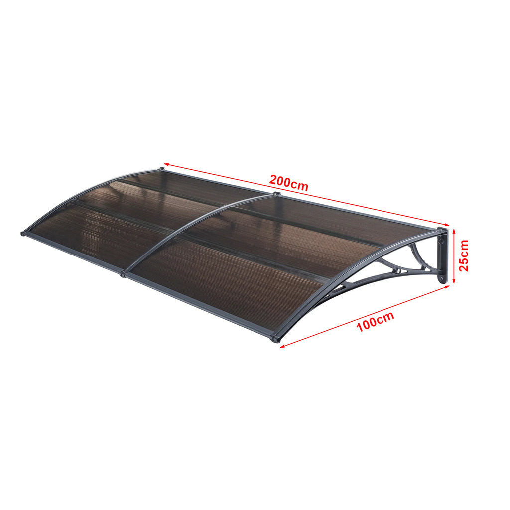 2025 Marquesina de diseño para puerta de entrada, marquesina de bienvenida resistente a la intemperie 200 x 100 cm, negro y marrón