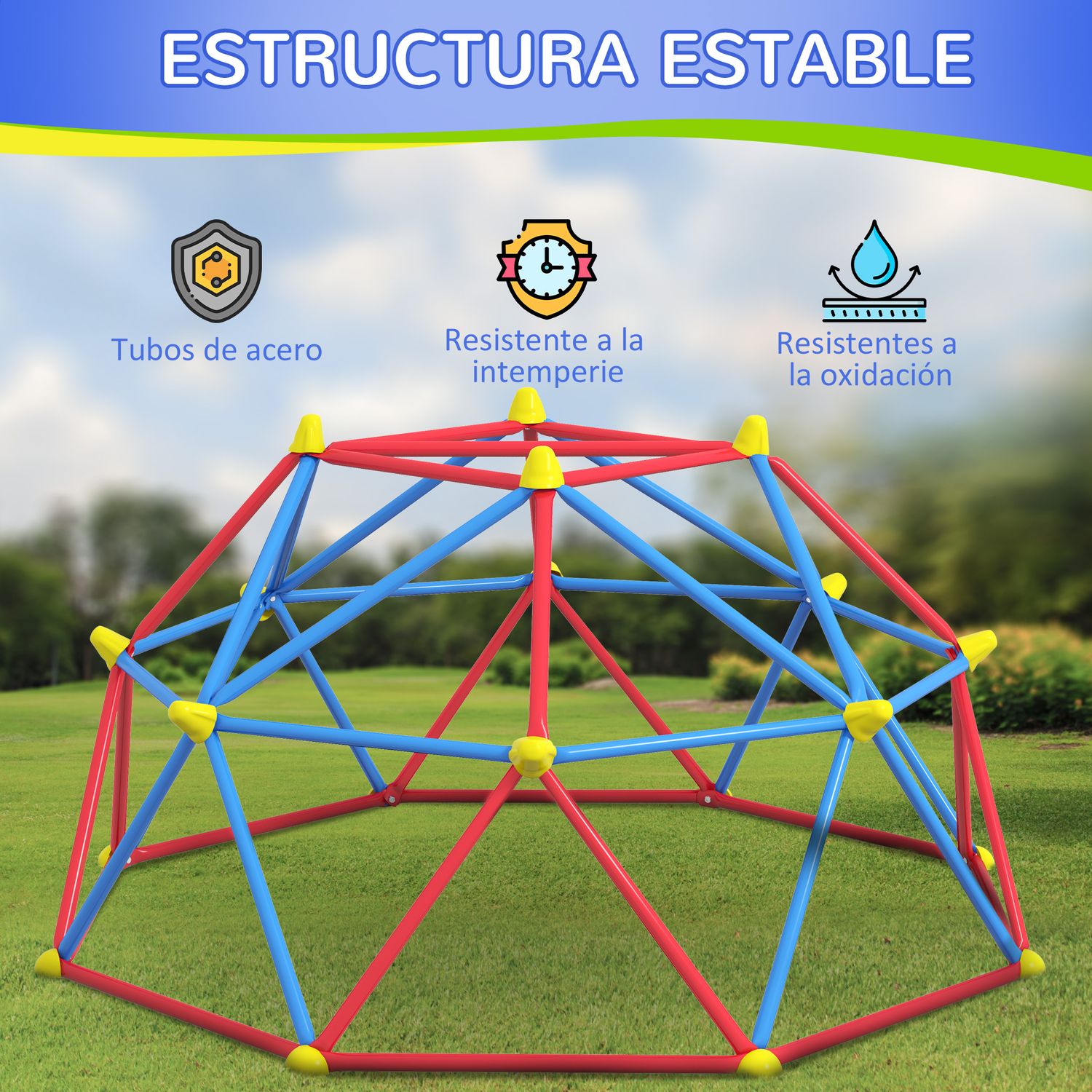 Cúpula De Escalada De Metal Pp Ø183x90 Cm-outsunny. Rojo Y Azul