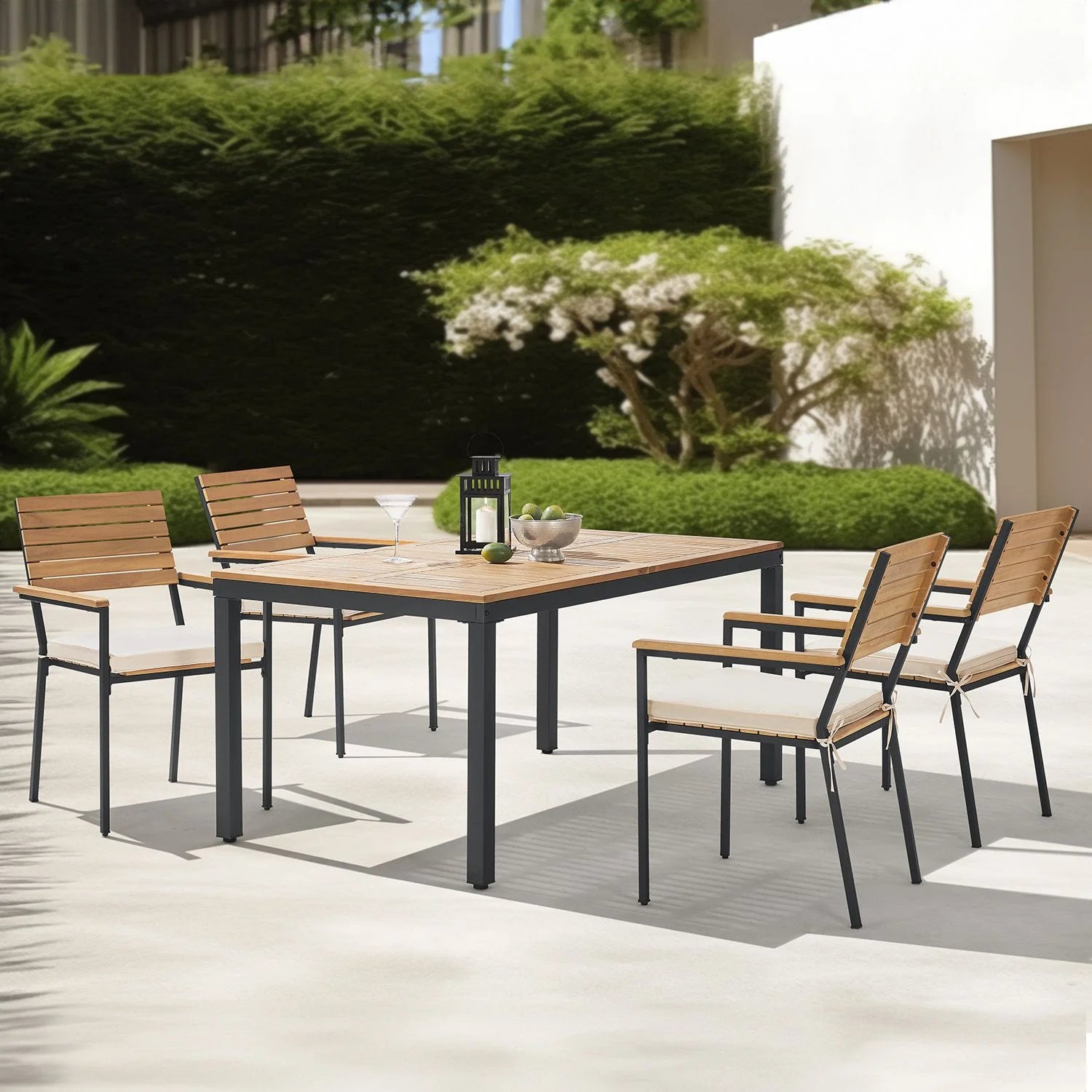 2025 Conjunto de jardín de madera de acacia Rhodos – Elegancia natural y confort para 4 personas