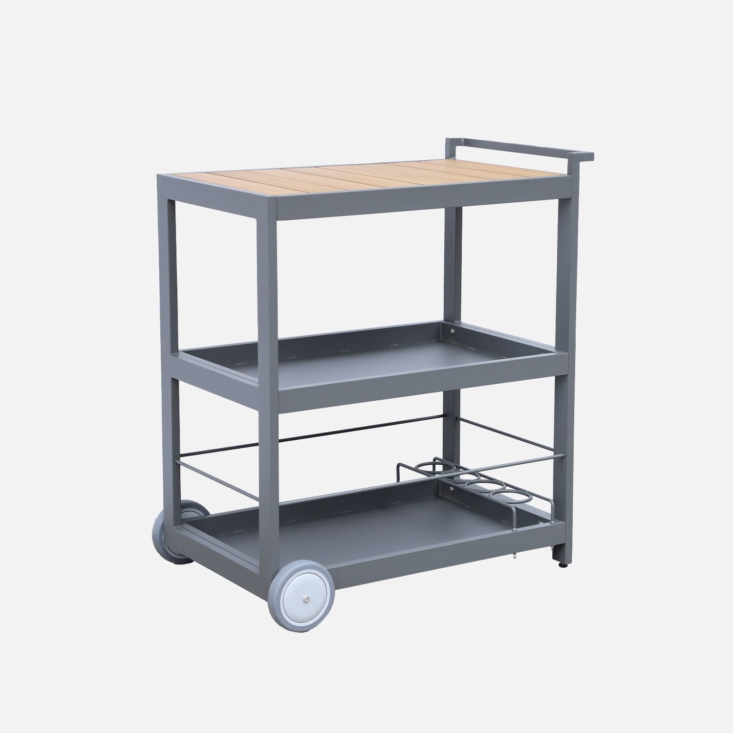 Mesa Exterior De Aluminio Con Ruedas Y Asa, 84cm, Antracita