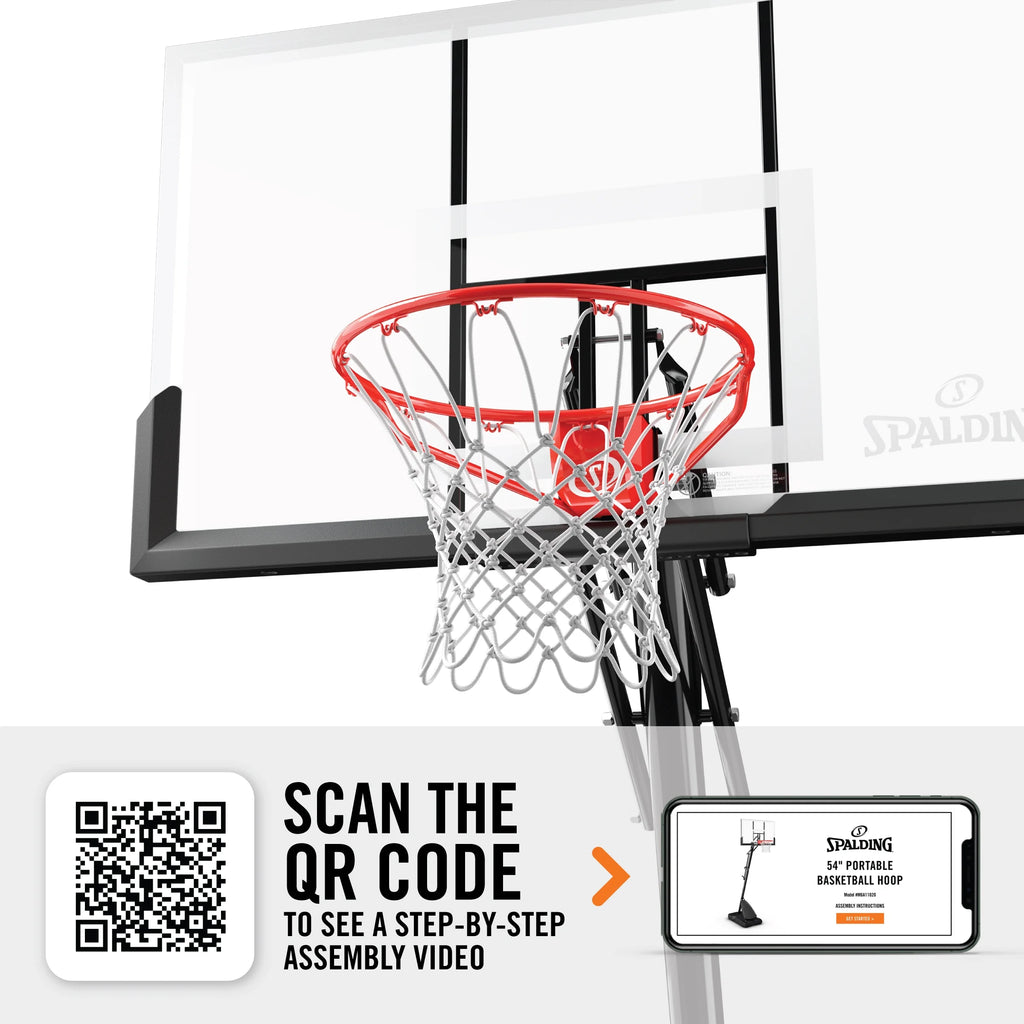 2025 Canasta de Baloncesto Portátil Spalding de 54 pulgadas – Panel de Policarbonato Irrompible, Sistema Ajustable ExactaHeight y Aro Pro Slam – Para Juego Exterior