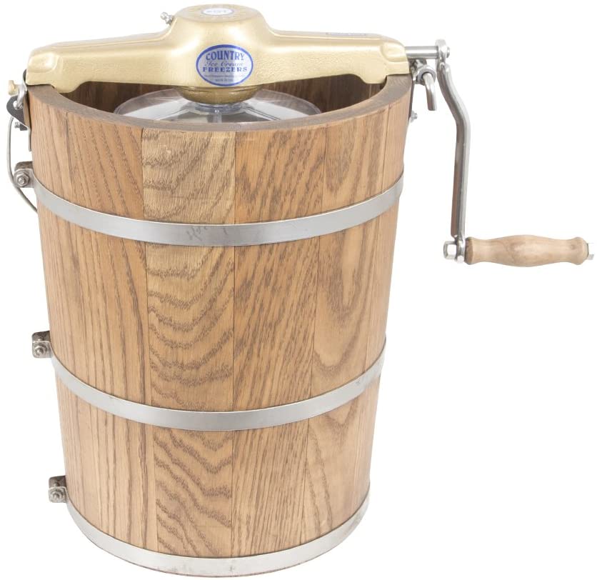 Heladera rústica de 6 pintas – Cubo clásico de madera – Manivela manual