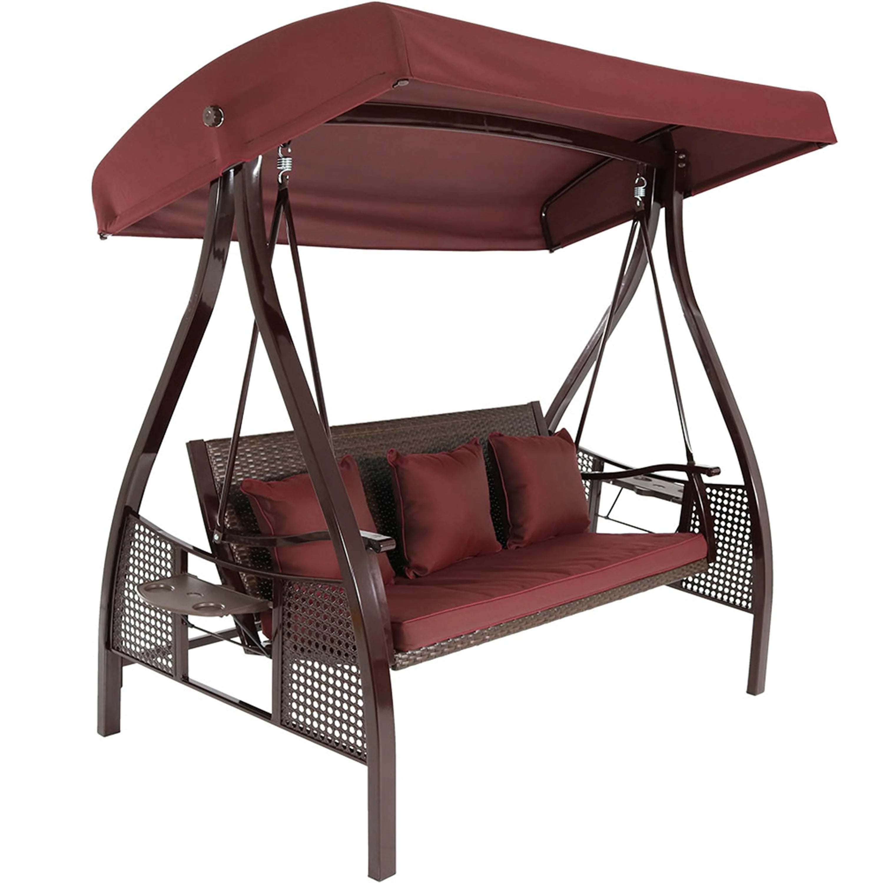 2025 Columpio de Jardín Sunnydaze Deluxe para 3 Personas con Toldo y Mesas Laterales