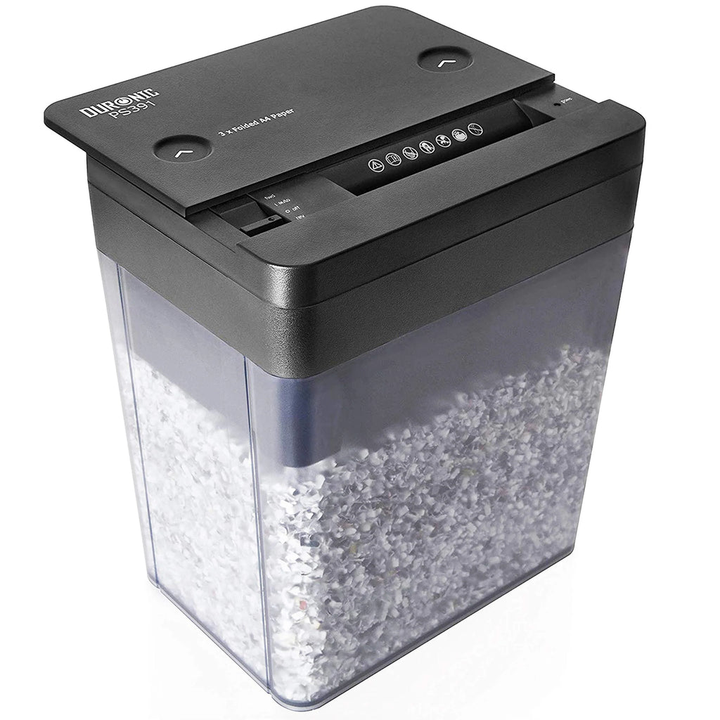 2025 Duronic Trituradora de Corte Micro PS391, tritura hasta 3 hojas | Trituradora de corte micro de alto rendimiento | Mini trituradora eléctrica compacta | Destructora de datos para oficina en casa