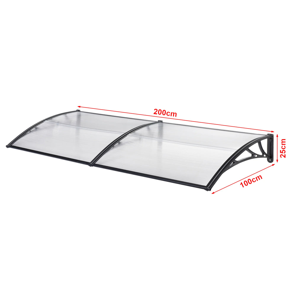 2025 Marquesina de diseño para puerta de entrada, marquesina de bienvenida resistente a la intemperie 200 x 100 cm, negro y transparente