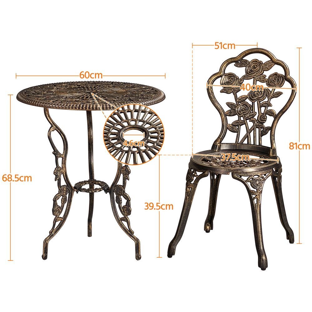 Conjunto De Mesa Y Sillas Exterior Vintage Para Balcón Bronce